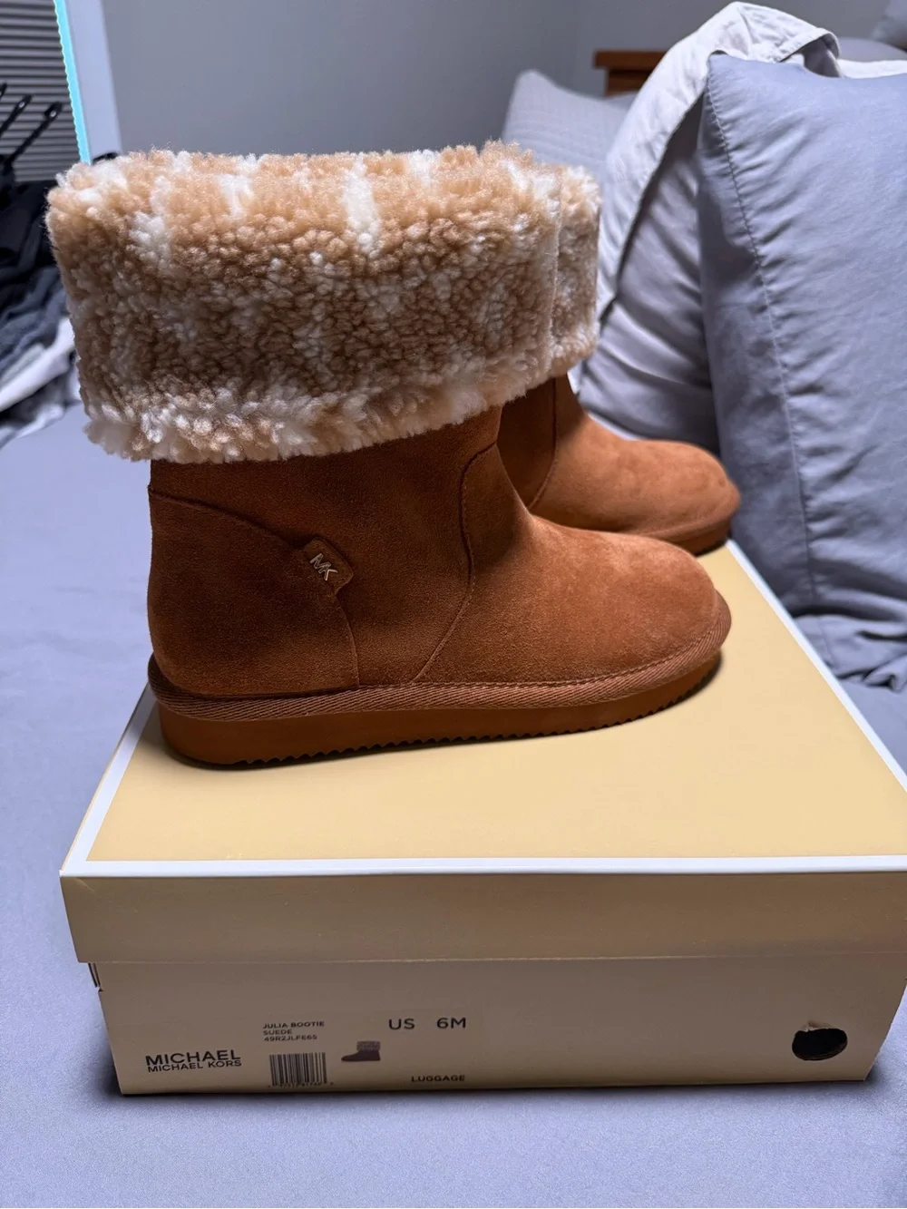 Michael Kors Luggage Suede Shearling Fold-Over Winter Boots